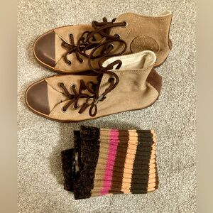 Suede Converse - Tan/Brown - Size 7 - w/ matching leg warmers.